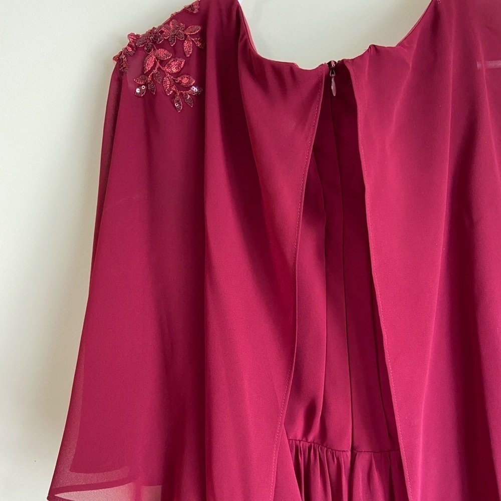 Burgundy Formal Chiffon Cape A-Line Mother of The Bride Dress US16 - Picture 8 of 10